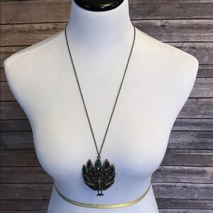 Multi-colored peacock pendant necklace